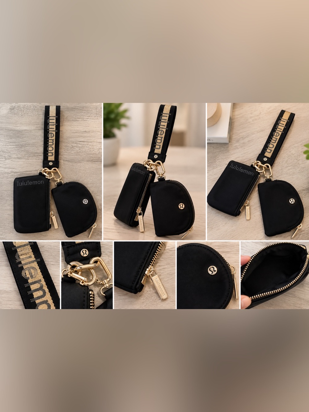 lululemon athletica Black and Gold Trio Wristlet Key & Card Holders